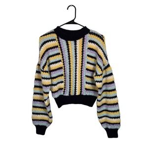 Zara Striped‎ Knit Sweater Women's Sm Cropped Pullover Balloon Sleeve Retro Boho